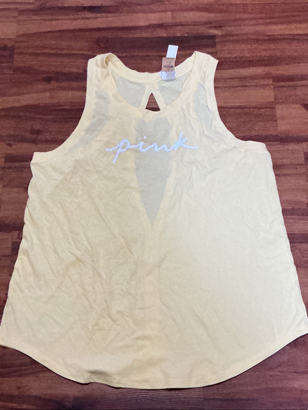 PINK Victoria's Secret Pale Yellow Logo Tank with Back Keyhole nwt xl women